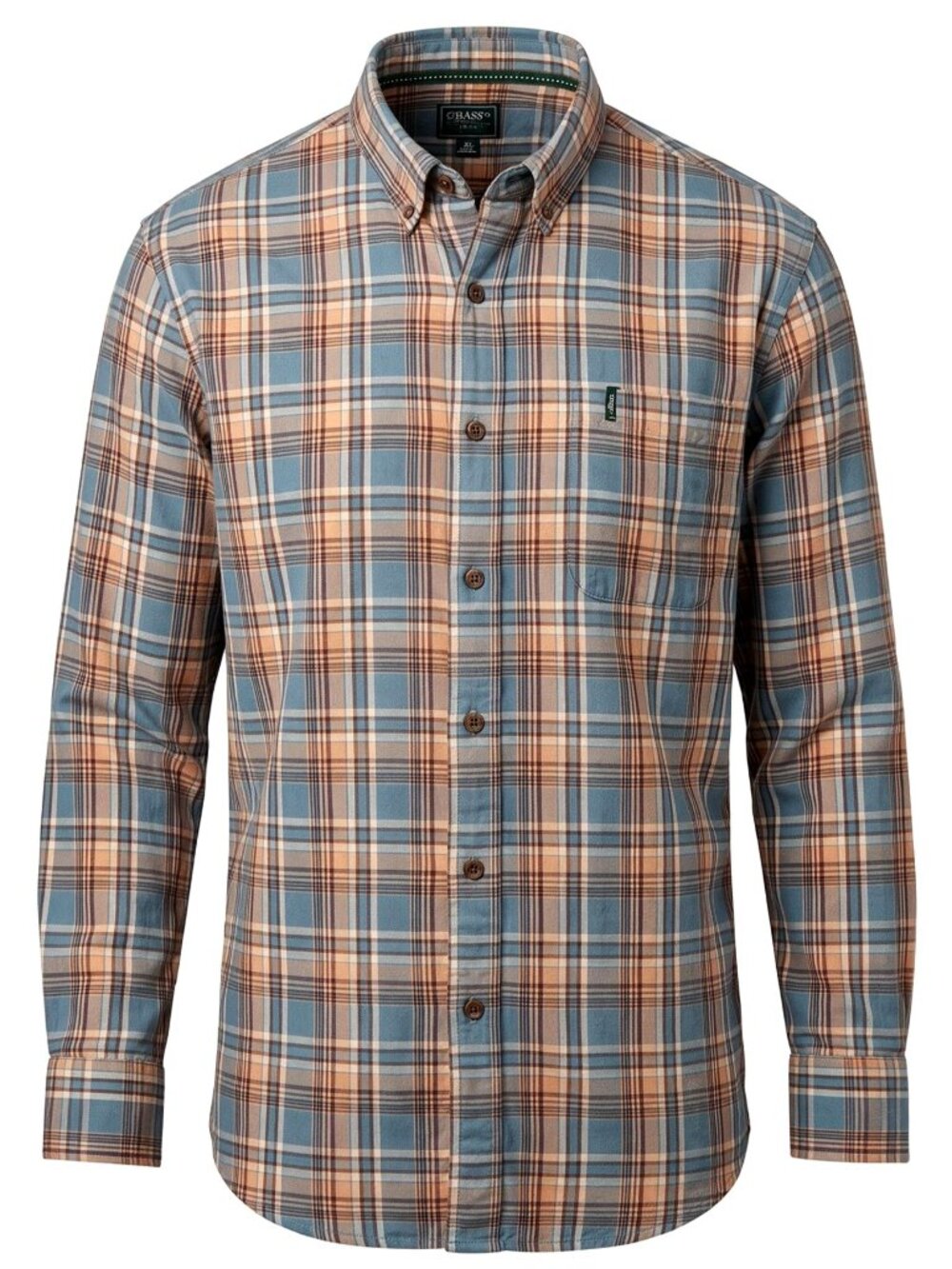 G.H. Bass Mens XL Teal Brown Plaid Button Down Shirt 100% Cotton Long Sleeve